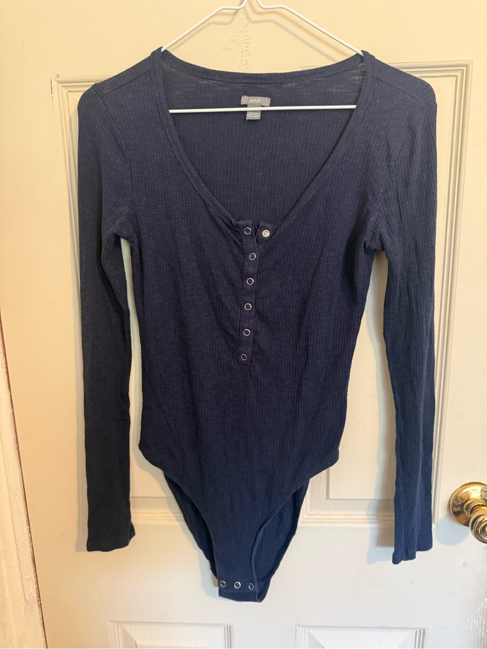 aerie Navy Ribbed Long-Sleeve Henley Bodysuit
